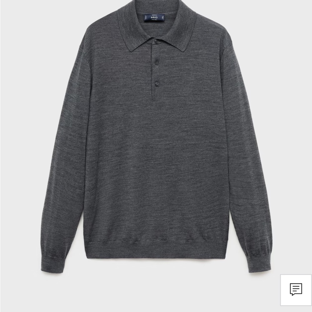 Mango Charcoal Long Sleeve Polo Shirt